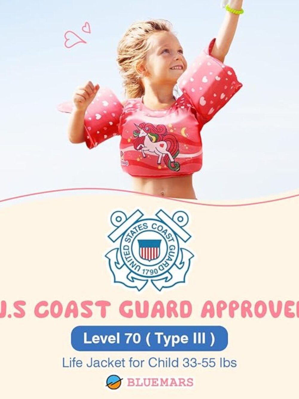 BLUEMARS Child Puddle Jumper Life Jacket – US Coast Guard Approved 20–50 - Picture 2 of 10